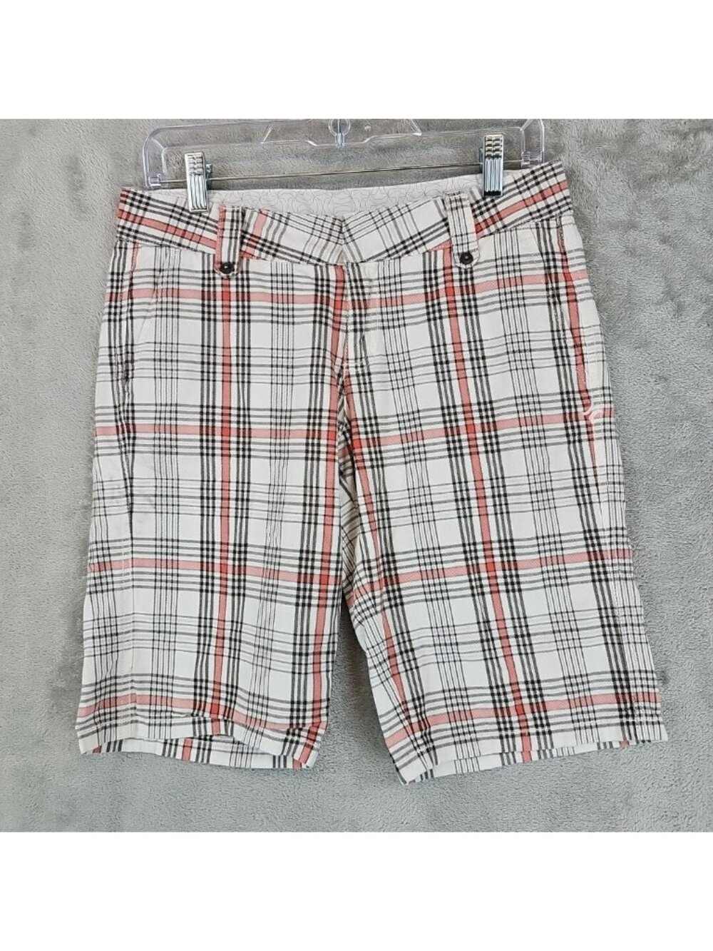 Hurley Bermuda Shorts Juniors 5 White Plaid Cotton Twill Pockets Y2K Casual